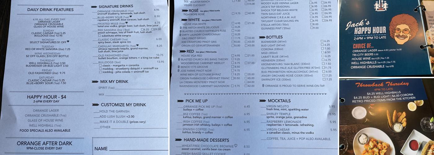 Orrange Kitchen + Bar Menu