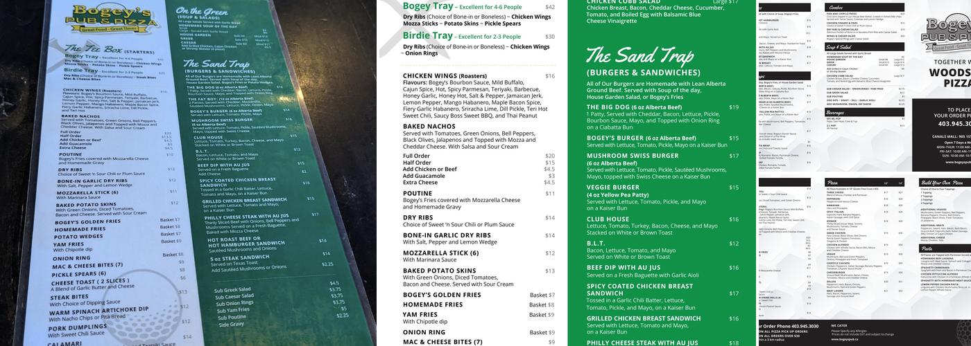 Bogey's Pub & Pizza Menu