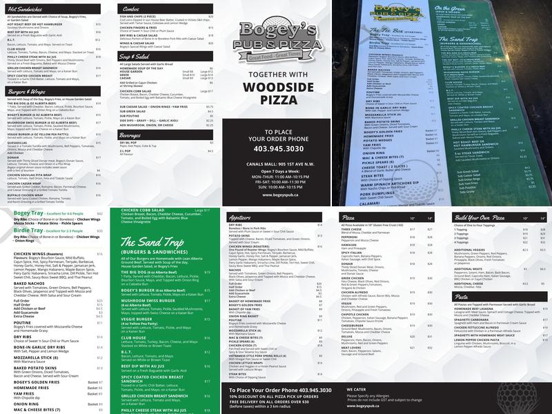 Bogey's Pub & Pizza Menu