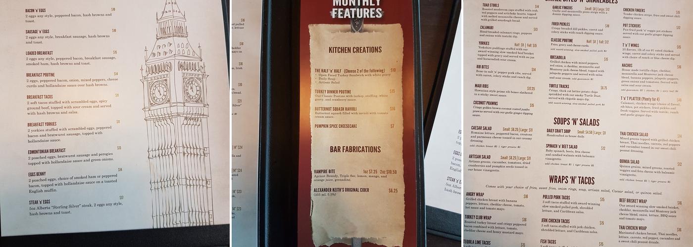 Toad 'n' Turtle Pubhouse & Grill Menu