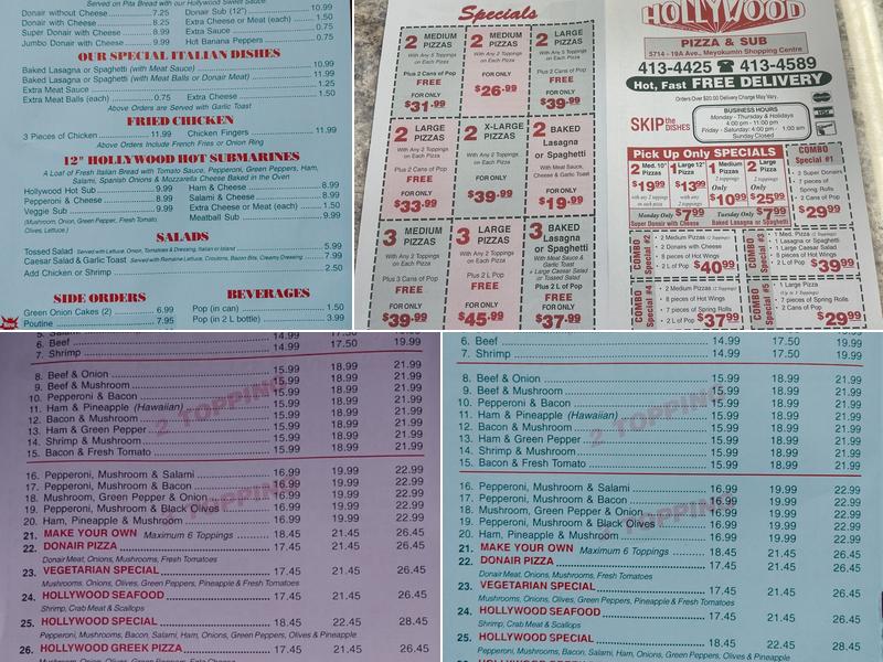Hollywood Pizza & Sub Menu