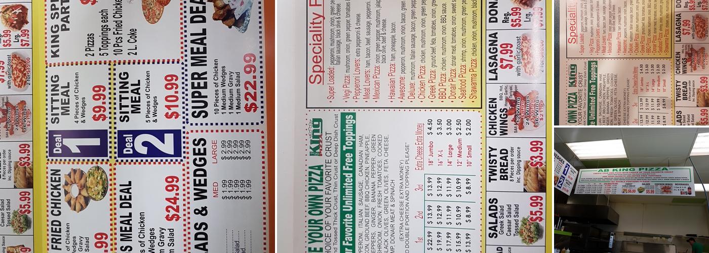 A B King Pizza Menu