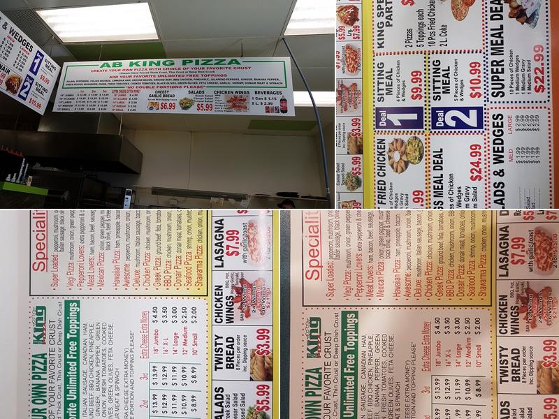 A B King Pizza Menu