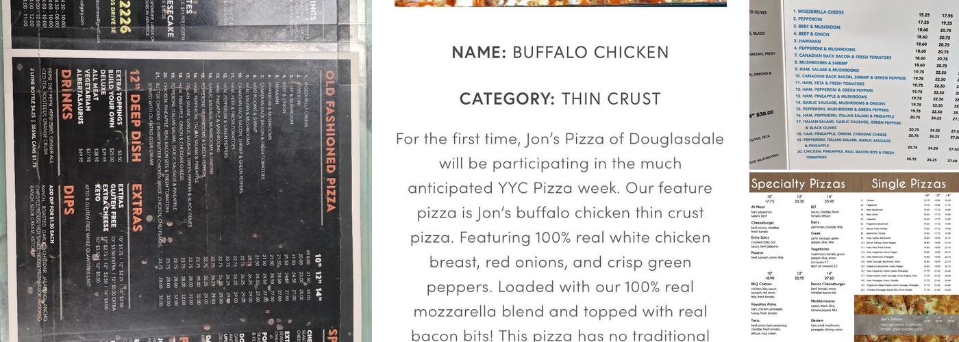 Jon's Pizza Menu