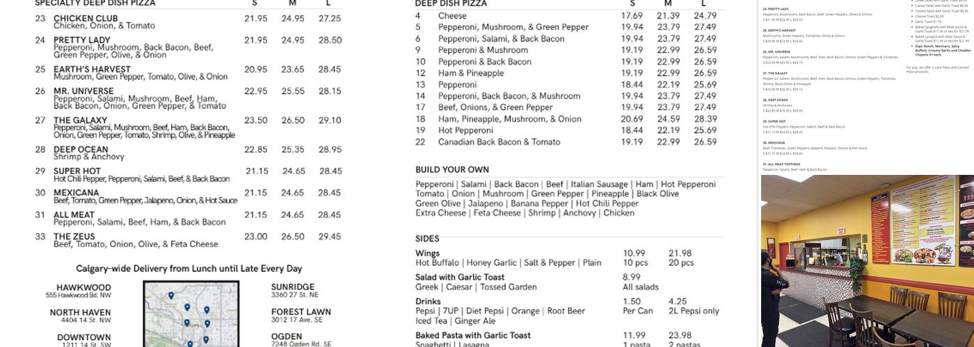 Chicago Deep Dish Pizza - Calgary's Original Menu