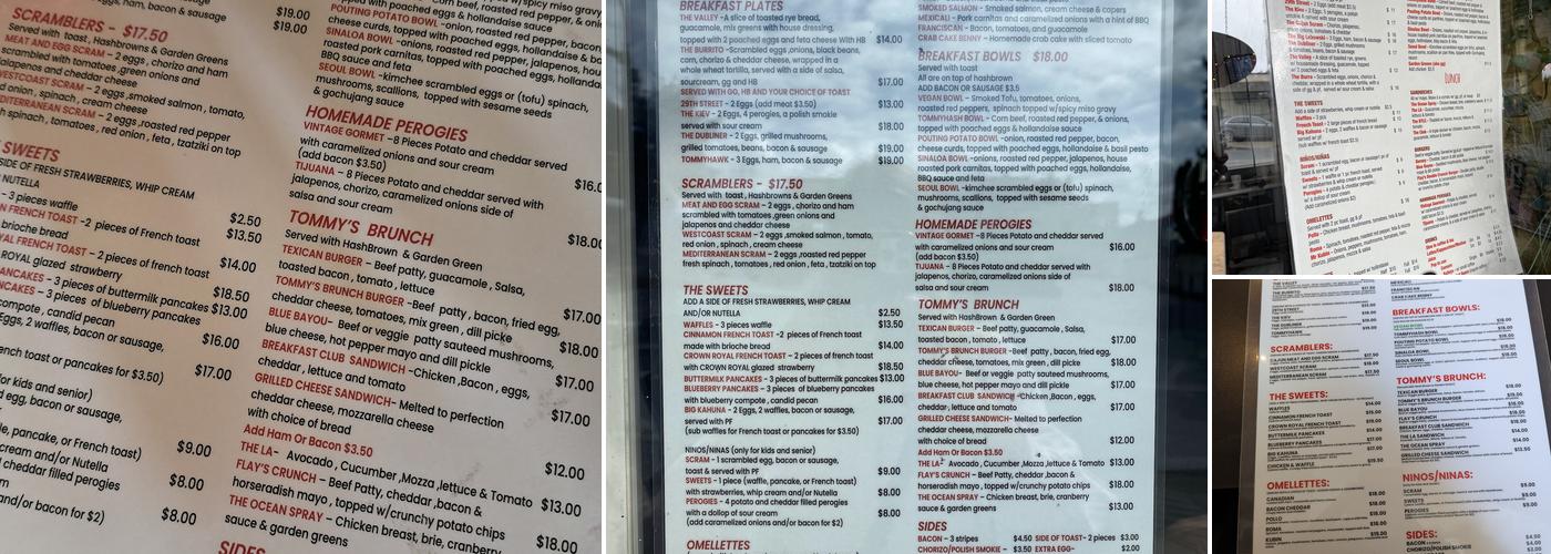 Tommy's Cafe Menu