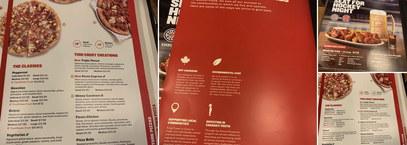 Boston Pizza Menu