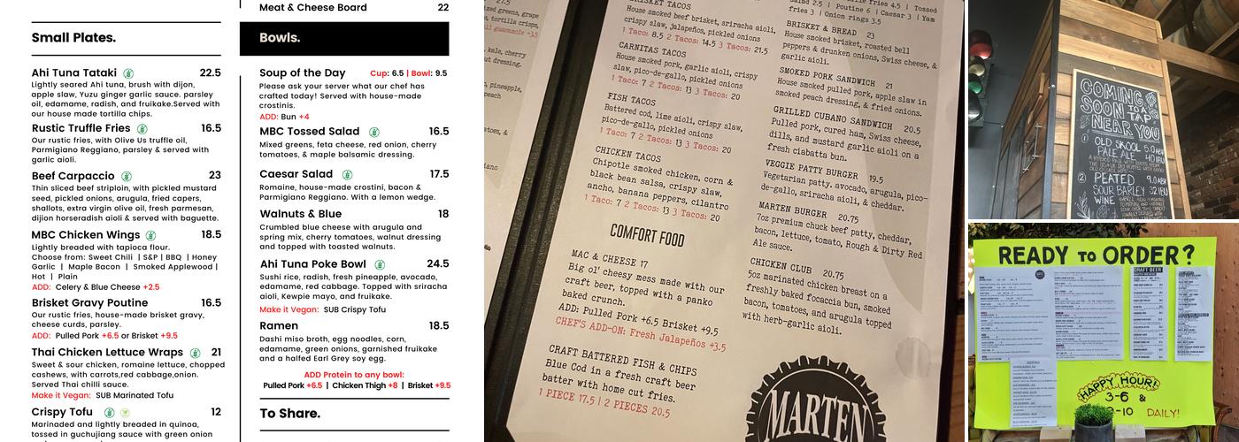Marten Brewing Company Menu
