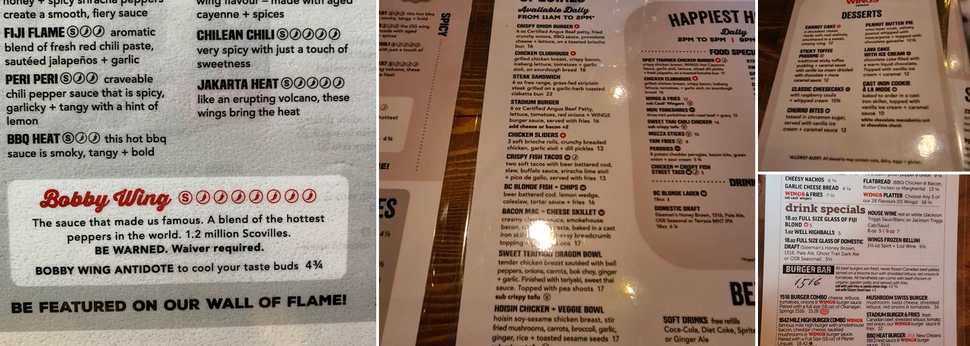 WINGS Vernon Menu