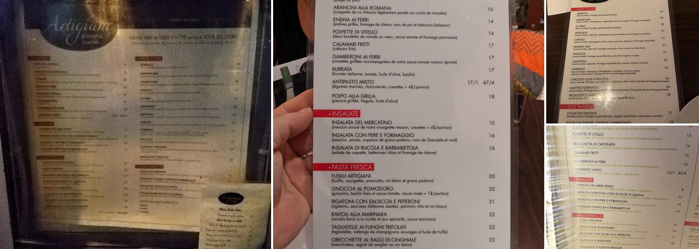 Artigiani Menu