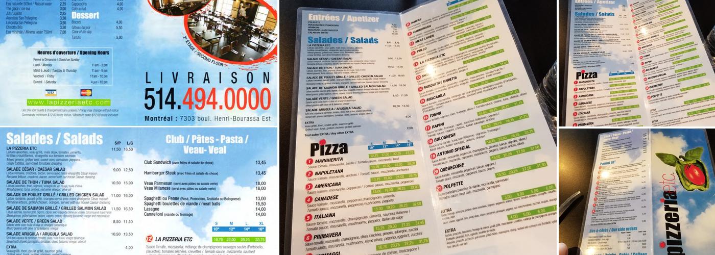 Pizzeria Etc Menu