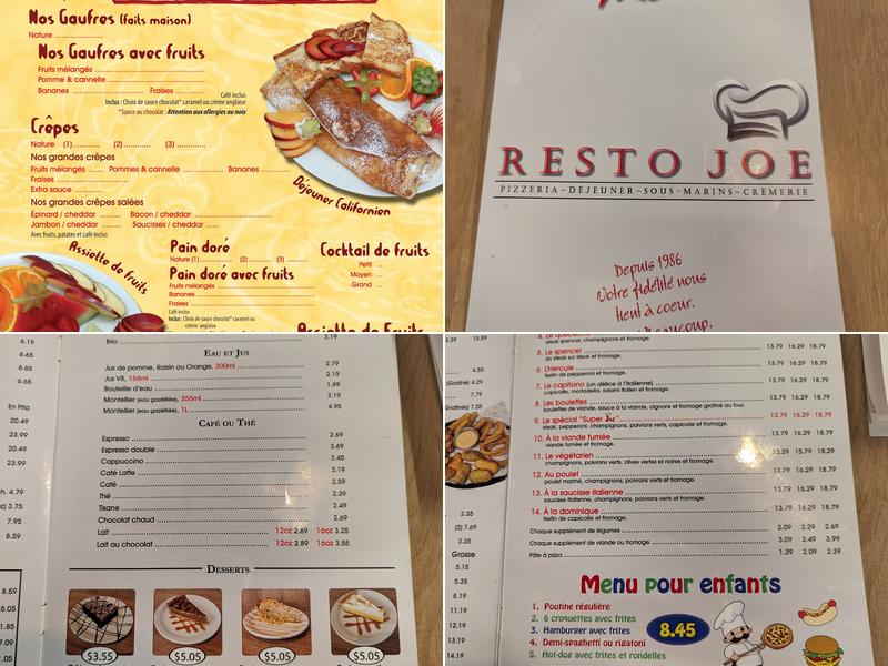 Resto Joe Sous-Marin & Crémière Menu