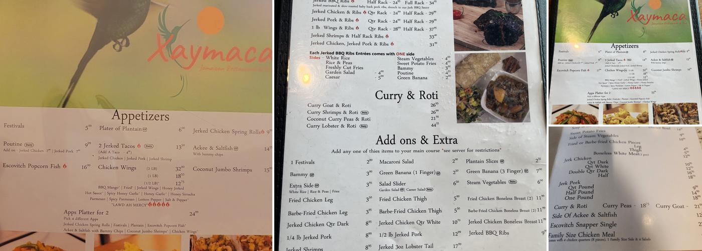Xaymaca Restaurant Menu