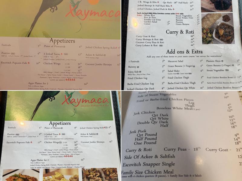 Xaymaca Restaurant Menu