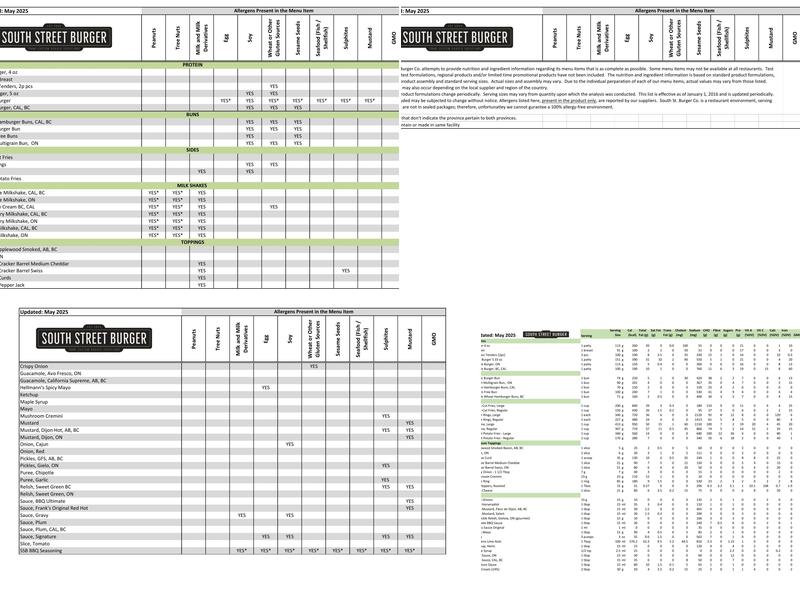 South St. Burger Menu
