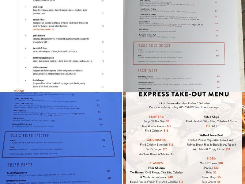 Taris on the Water Menu