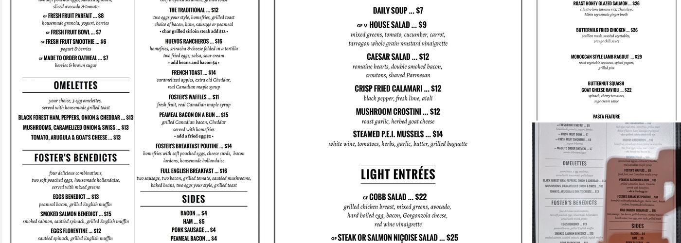 Foster's Inn Menu