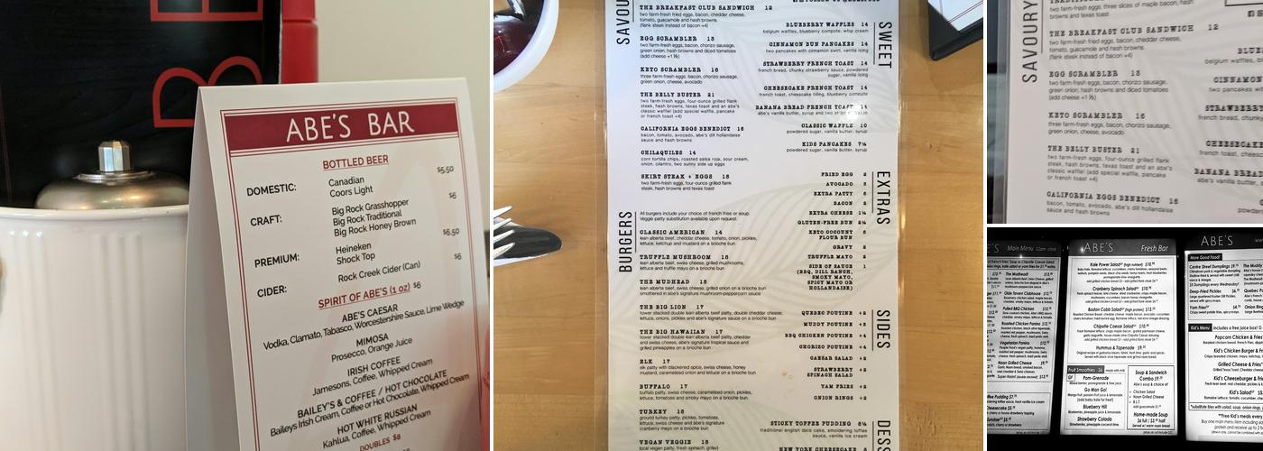Abe's Diner Menu