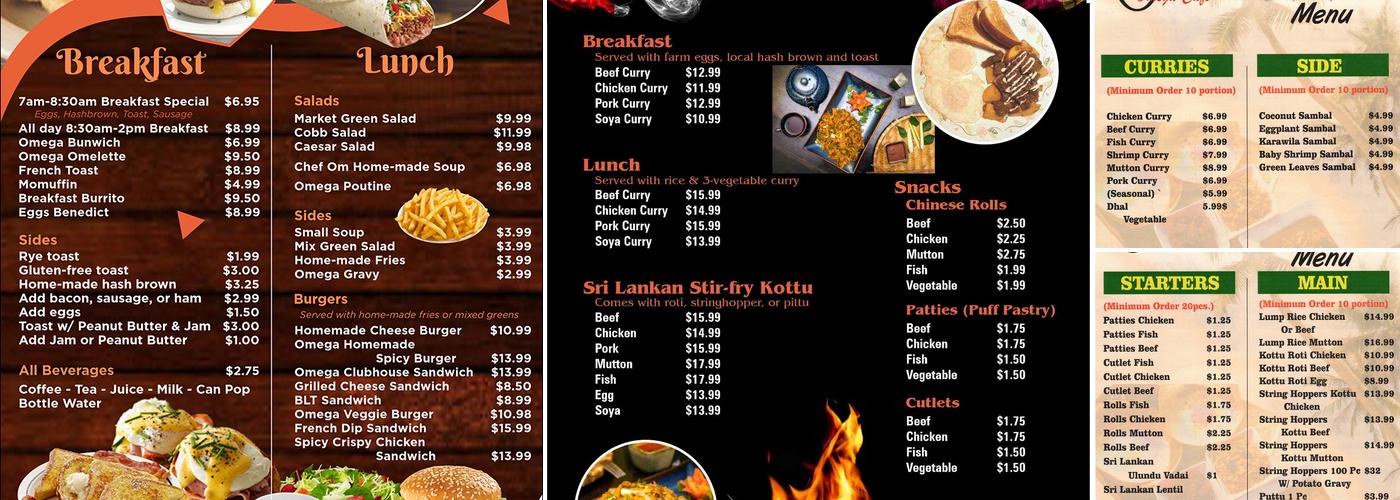 Omega Café & Sri Lankan Authentic Menu