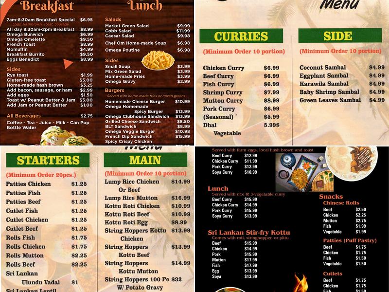 Omega Café & Sri Lankan Authentic Menu