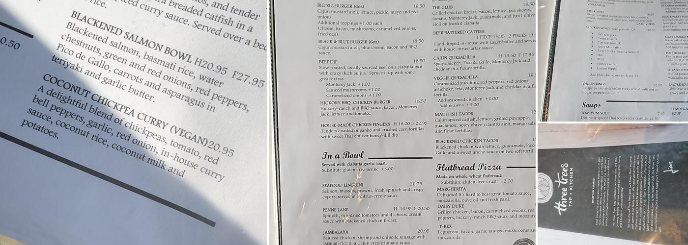 Three Trees Tap + Kitchen Menu