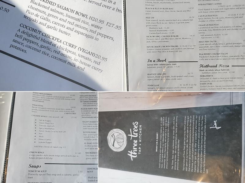 Three Trees Tap + Kitchen Menu