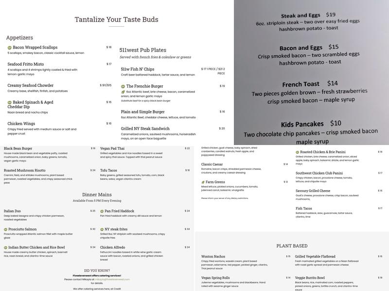 Fiveeleven West Menu