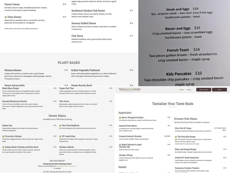 Fiveeleven West Menu