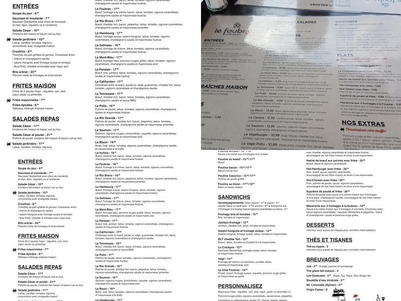 Le Foubrac Menu
