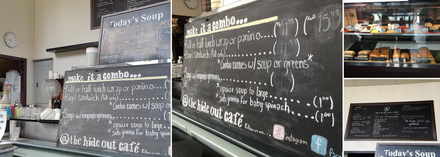the hide out cafe Menu