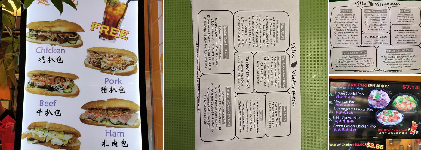 Villa Vietnamese Menu