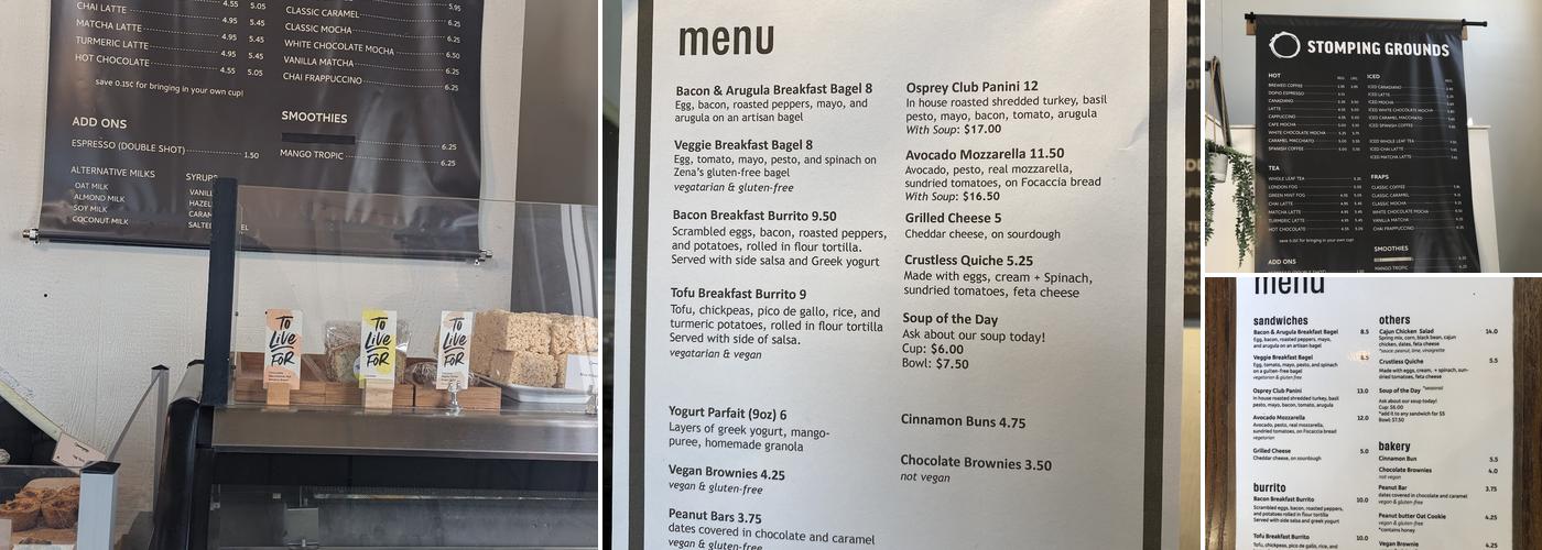 Stomping Grounds Cafe & Bistro Menu