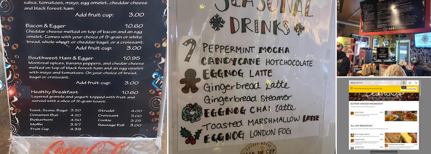 Bean To Cup Menu