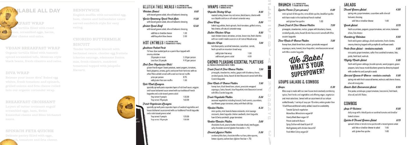 Bliss Bakery - Kitchen Menu