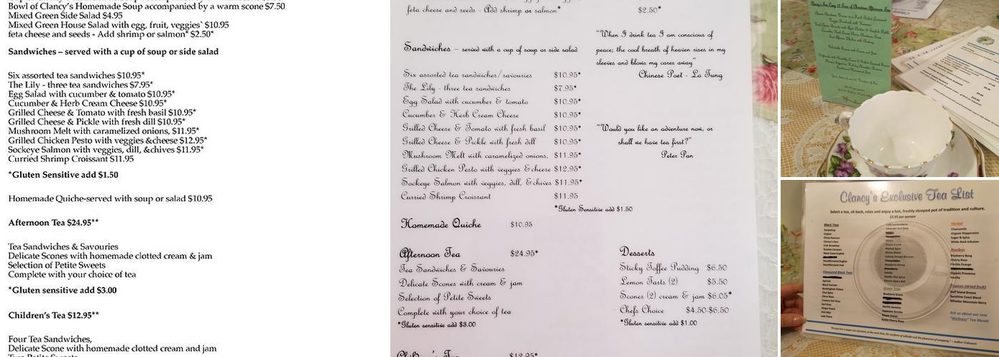 Clancy's Tea Cosy Menu