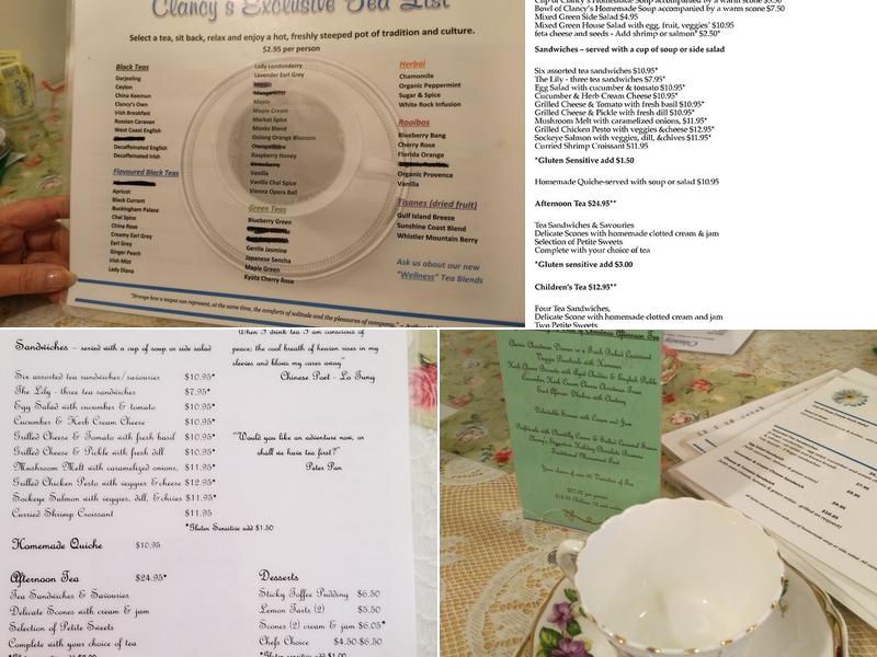 Clancy's Tea Cosy Menu