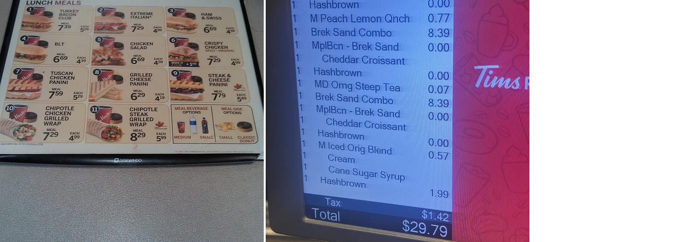 Tim Hortons Menu