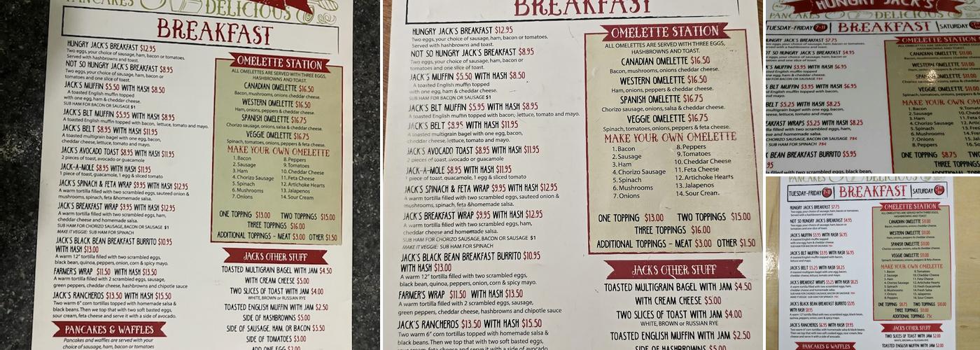 Hungry Jacks Cafe Menu