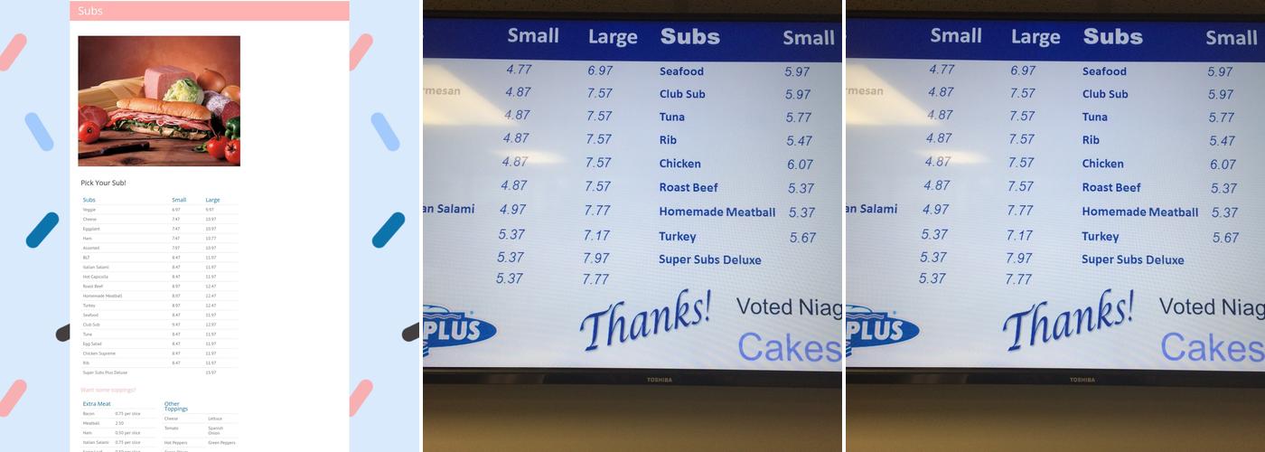 Subs Plus Menu