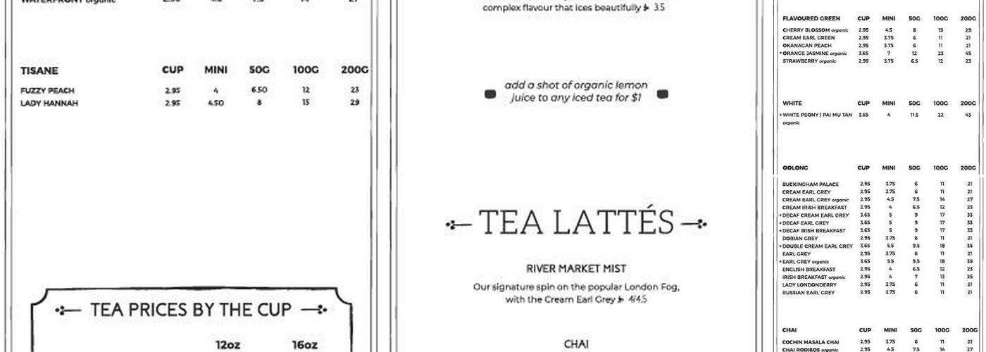 Great Wall Tea Menu
