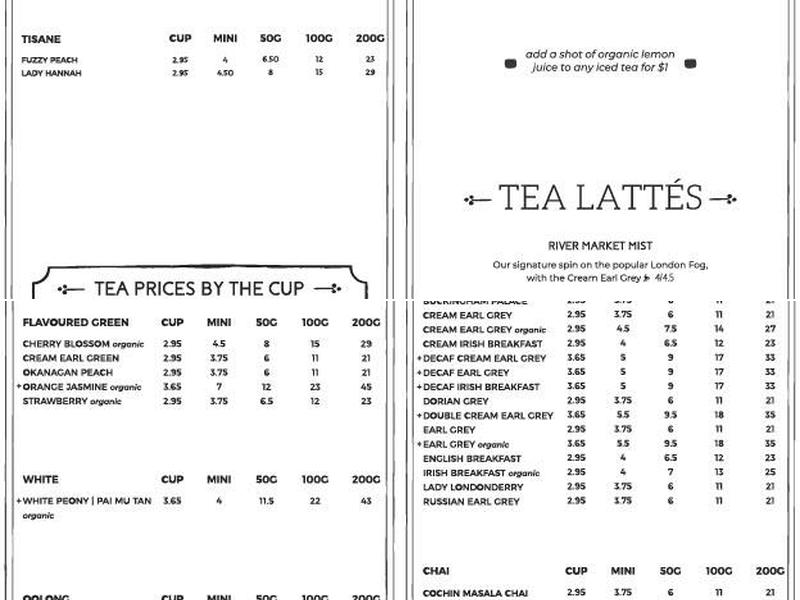 Great Wall Tea Menu