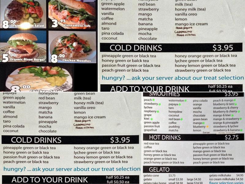 Too Sweet Bubble Tea & Gelato Menu