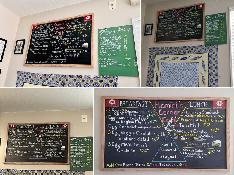 Kaminis Corner Cafe Menu