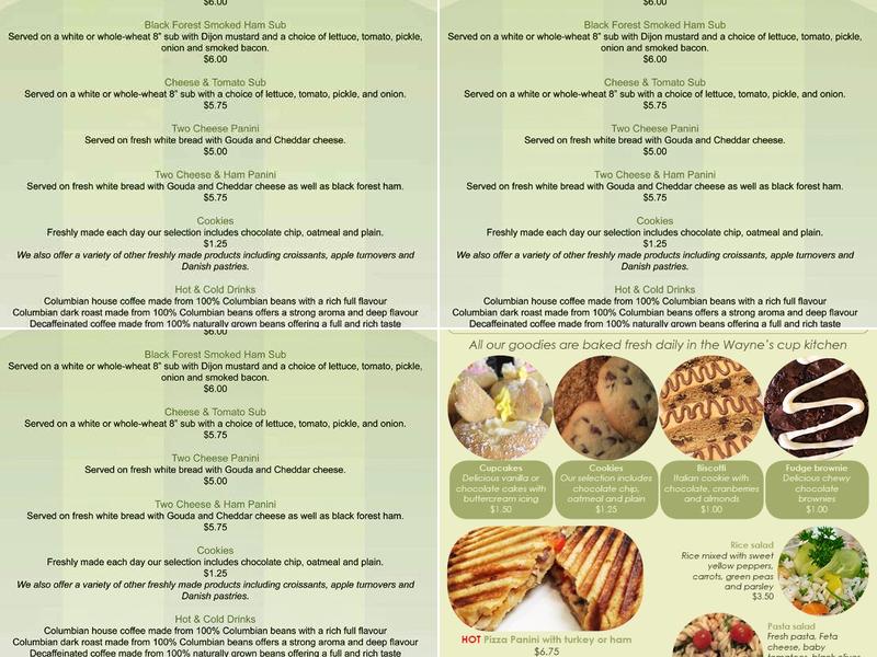Wayne's cup Menu