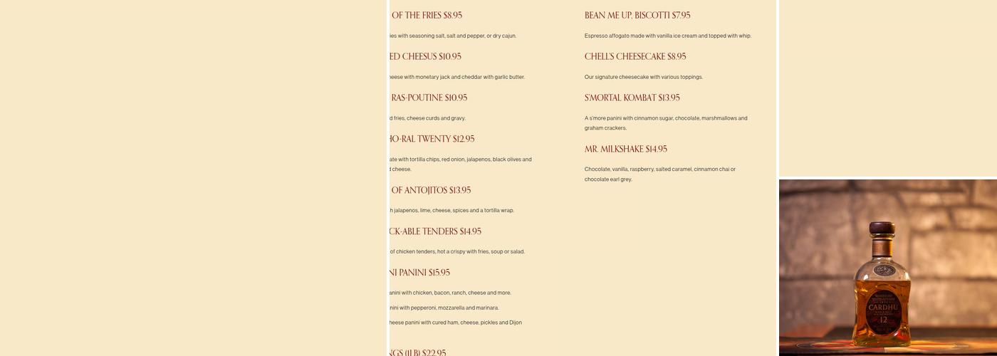 The Round Table Board Game Café Guelph Menu