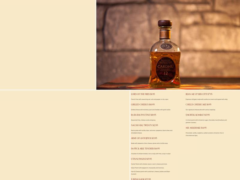 The Round Table Board Game Café Guelph Menu