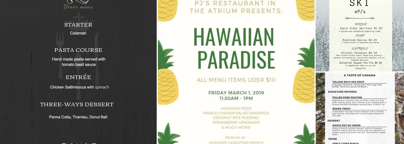 PJ's Restaurant in the Atrium Menu