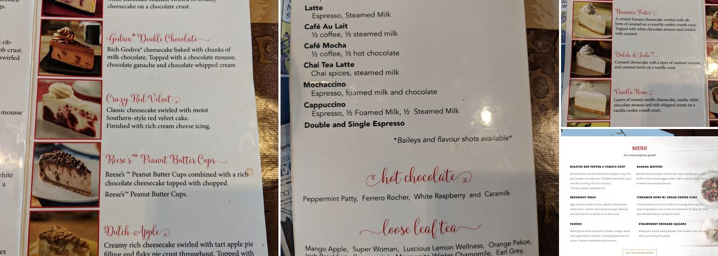 The Java Garden Menu