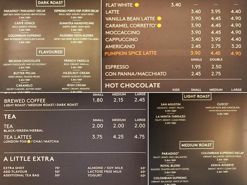 Second Cup Café Menu