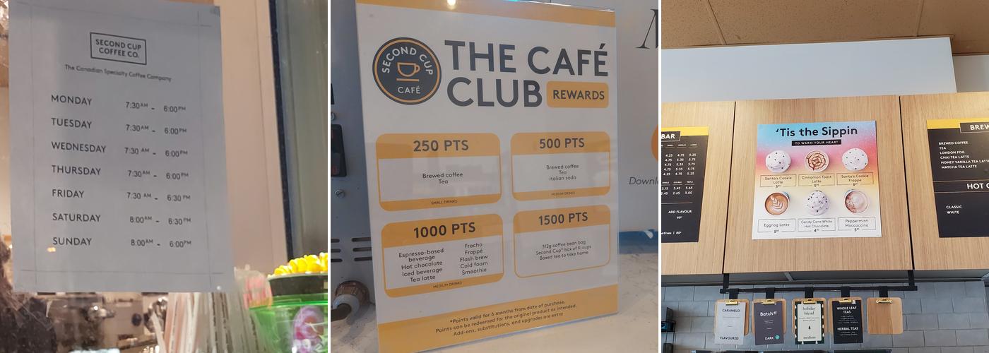 Second Cup Café Menu